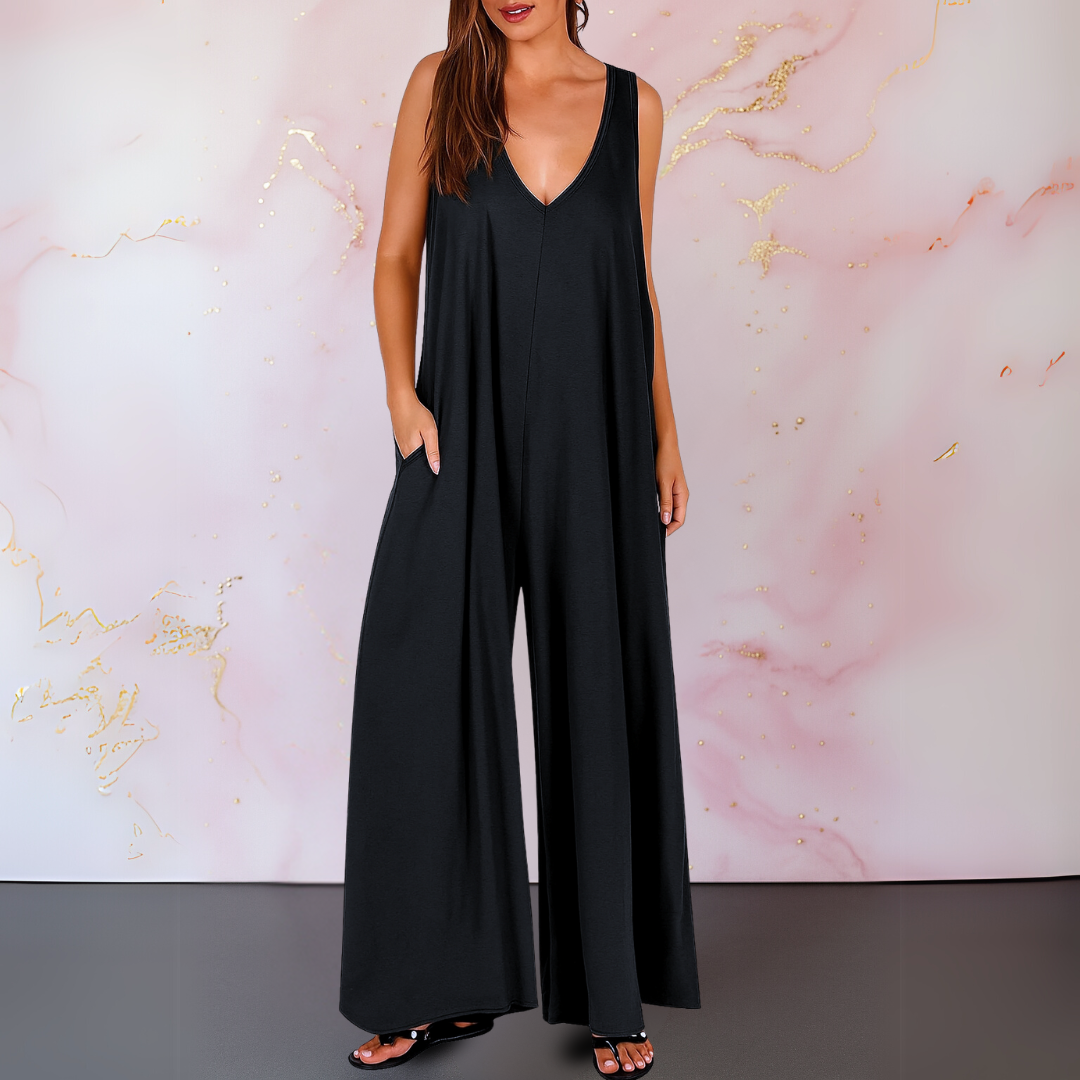 Magda™ | Komfortabel jumpsuit med V-hals og vide ben