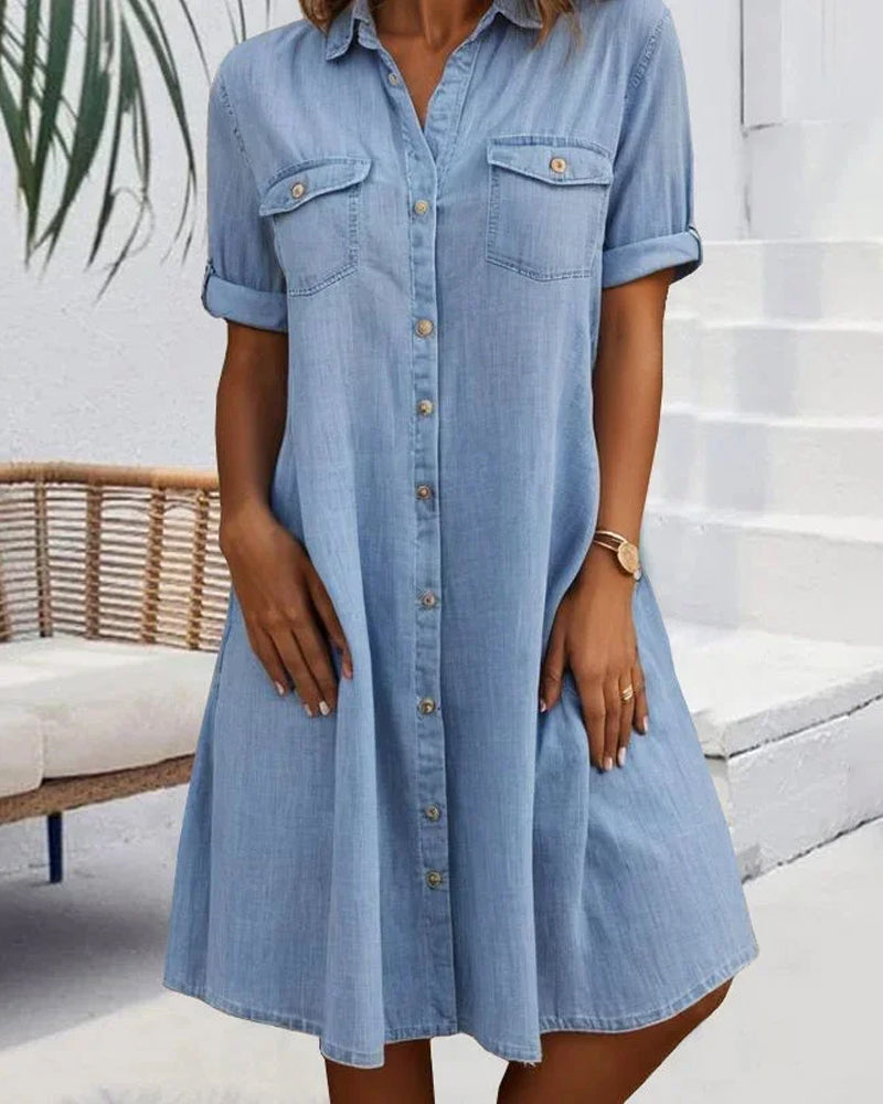 Rianne™ | Elegant vintage kjole med korte ærmer, krave og knapper
